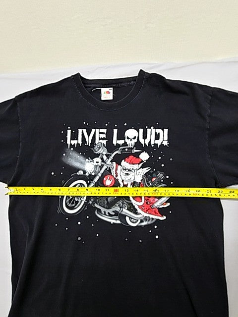 Fruit of the Loom Men's Black Santa Biker Skull T-Shirt XL Heavy Cotton
