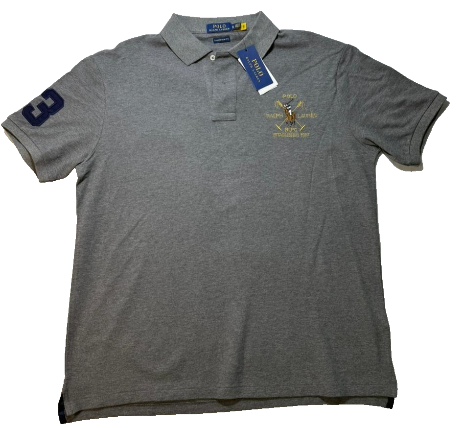 Ralph Lauren Men's Gray Polo Shirt Size XL Embroidered Polo Players