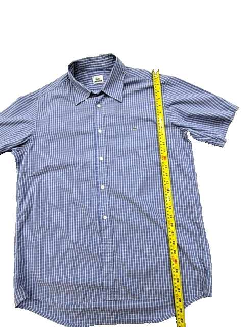 Lacoste Men's Blue White Checkered Short Sleeve Slim Fit Shirt EU 43