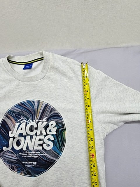 Jack & Jones Originals Grey Printed Crewneck Sweatshirt Men's L