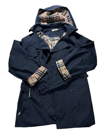 Burberry London Hooded Balmacaan Coat With Down Liner Size:M | Navy Blue