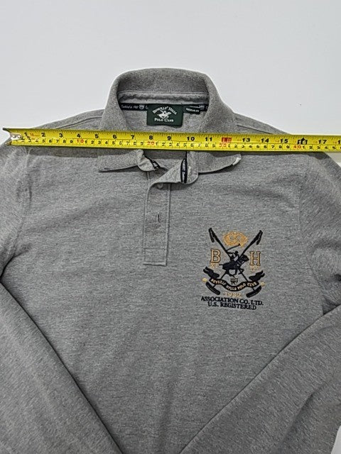 Byerly Hills Polo Club Mens Gray Logo Long Sleeve Polo Shirt Size M EUC