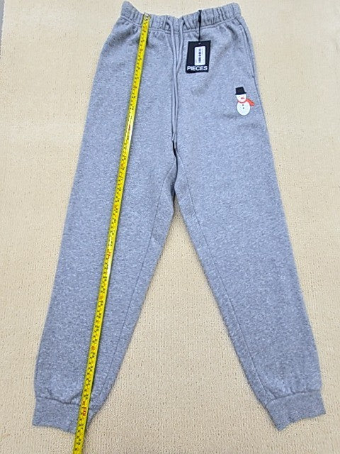 Pieces Snowman Gray XS Women Sweatpants Drawstring Pockets