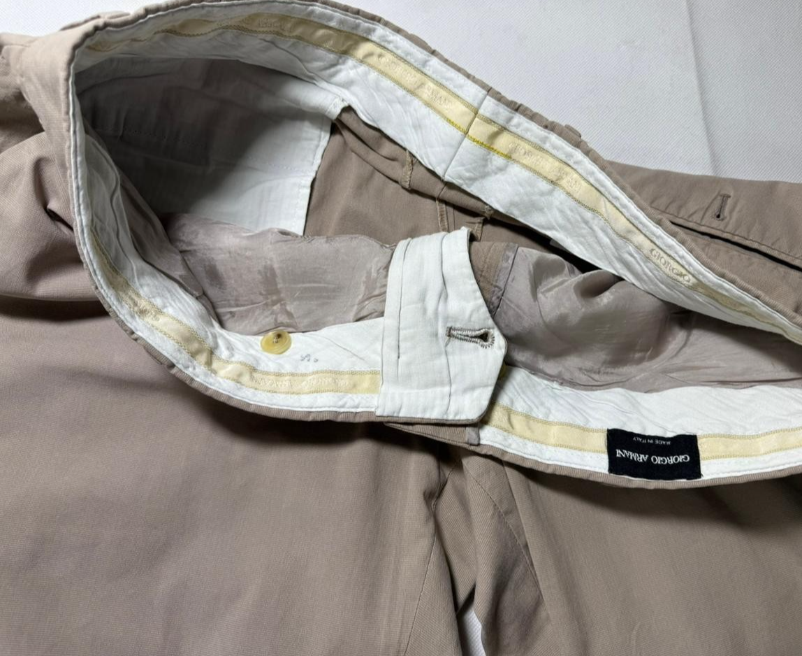 Giorgio Armani Men's Beige Pants Classic Fit Made In Italy Cotton Trousers | 42