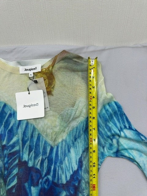 Desigual Women's Blue Dragon Print Long Sleeve Blouse Size XL