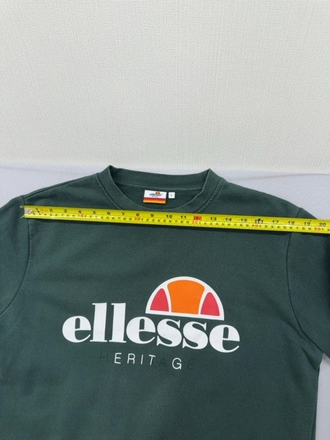 Ellesse Green Crew Sweatshirt Heritage Logo Long Sleeve L