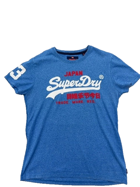 Superdry Men's Japanese Blue L Short Sleeve Crew Neck T-Shirt M10007HODD1