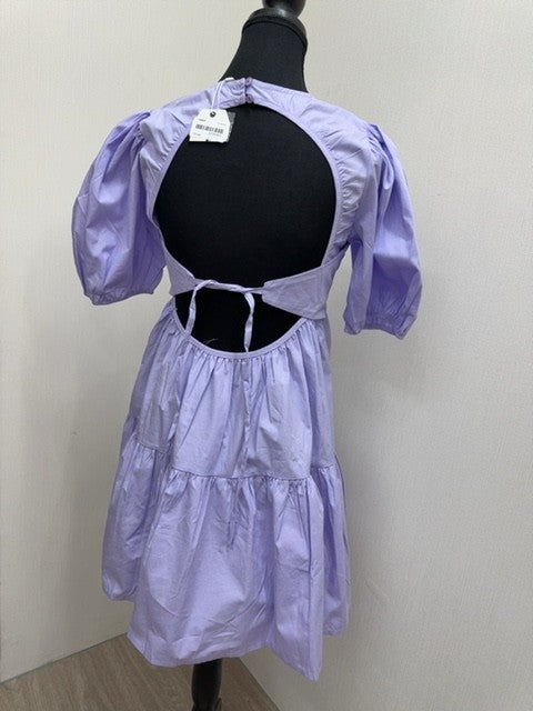 Ole by Koton Purple Tiered Knee Dress EU 34 Cotton Puffed Sleeve