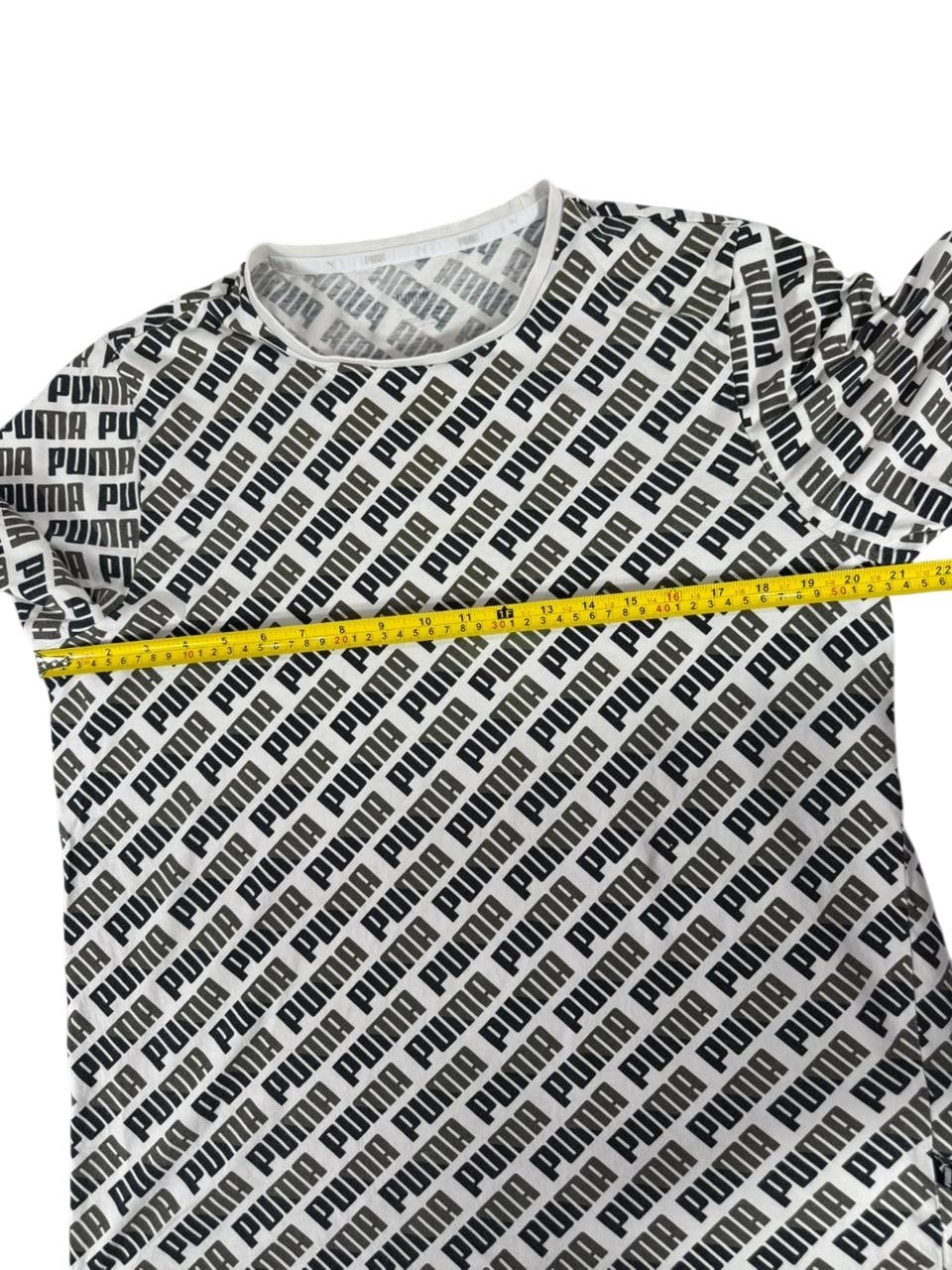 Puma Men's All Over Logo Print T-Shirt Black White Short Sleeve US Large Tag Fade