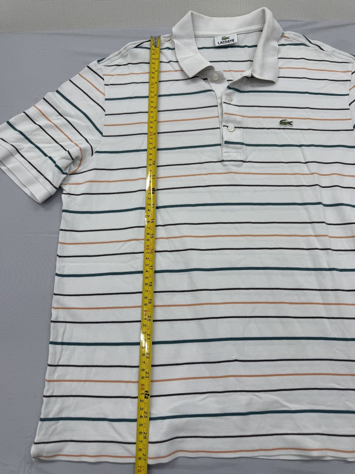 Lacoste Men's White Striped Short Sleeve Polo Shirt 5191L Cotton