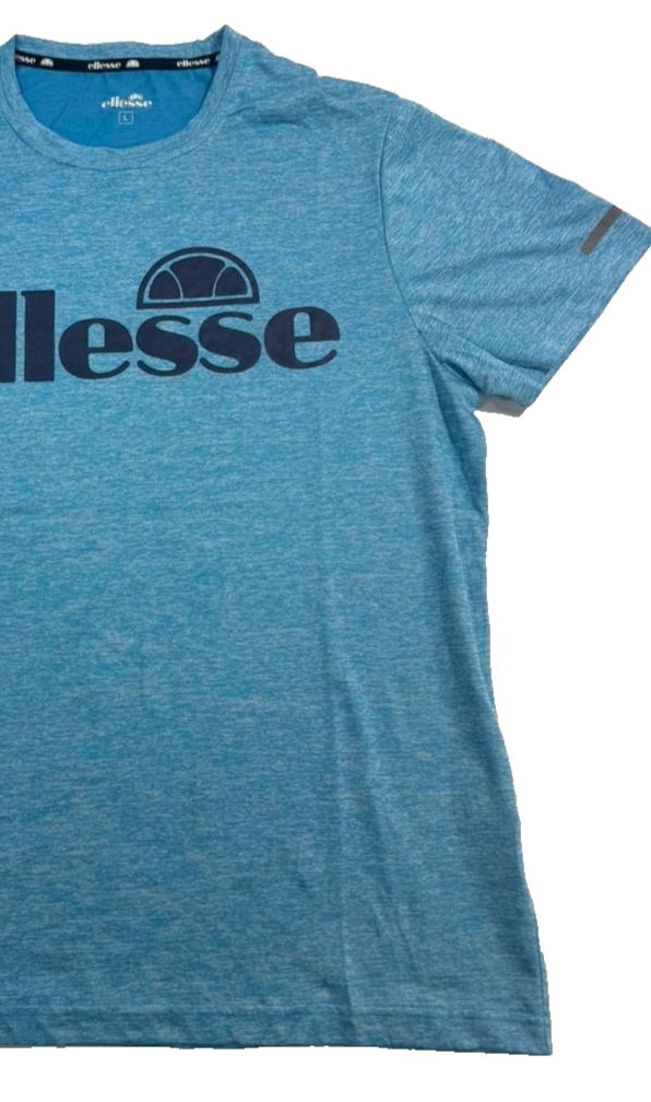 Ellesse Men's Light Blue Speckle Athletic T-Shirt Logo Crew Neck Size L