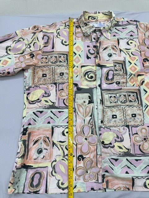 C&A Men's Multicolor Geometric Short Sleeve Cotton Shirt Size 42