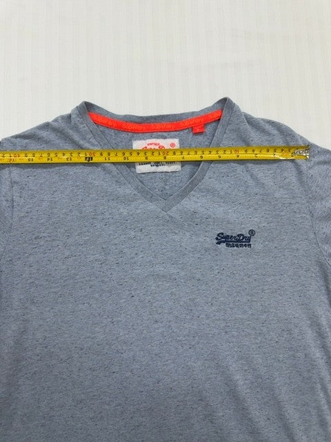 Superdry Men's Dark Grey Marl V-Neck T-Shirt Size L Vintage Slim