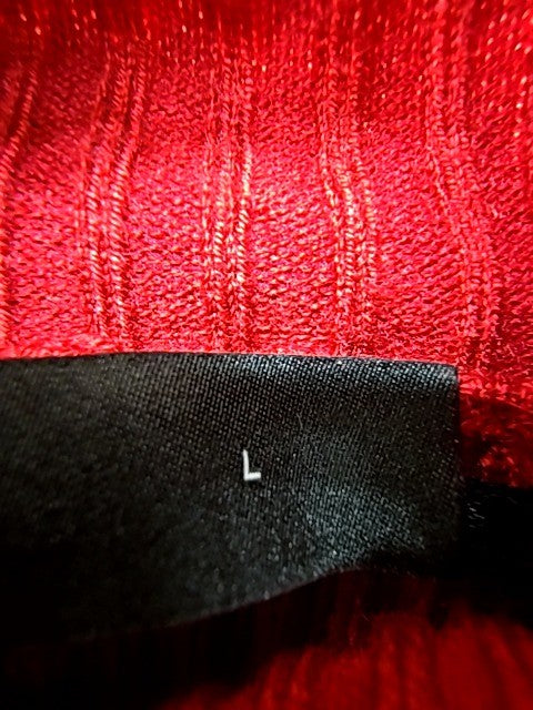 Karl Lagerfeld Red Midi Mock Neck Dress L Rib Knit Cut Out Logo