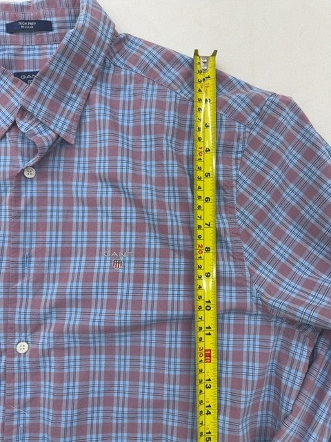 Gant Indigo Plaid Button-Down Dress Shirt XL 17.5" Long Sleeve Tech Prep