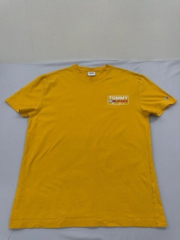 Tommy Jeans Men's Yellow Logo T-Shirt Size M Cotton Crew Neck