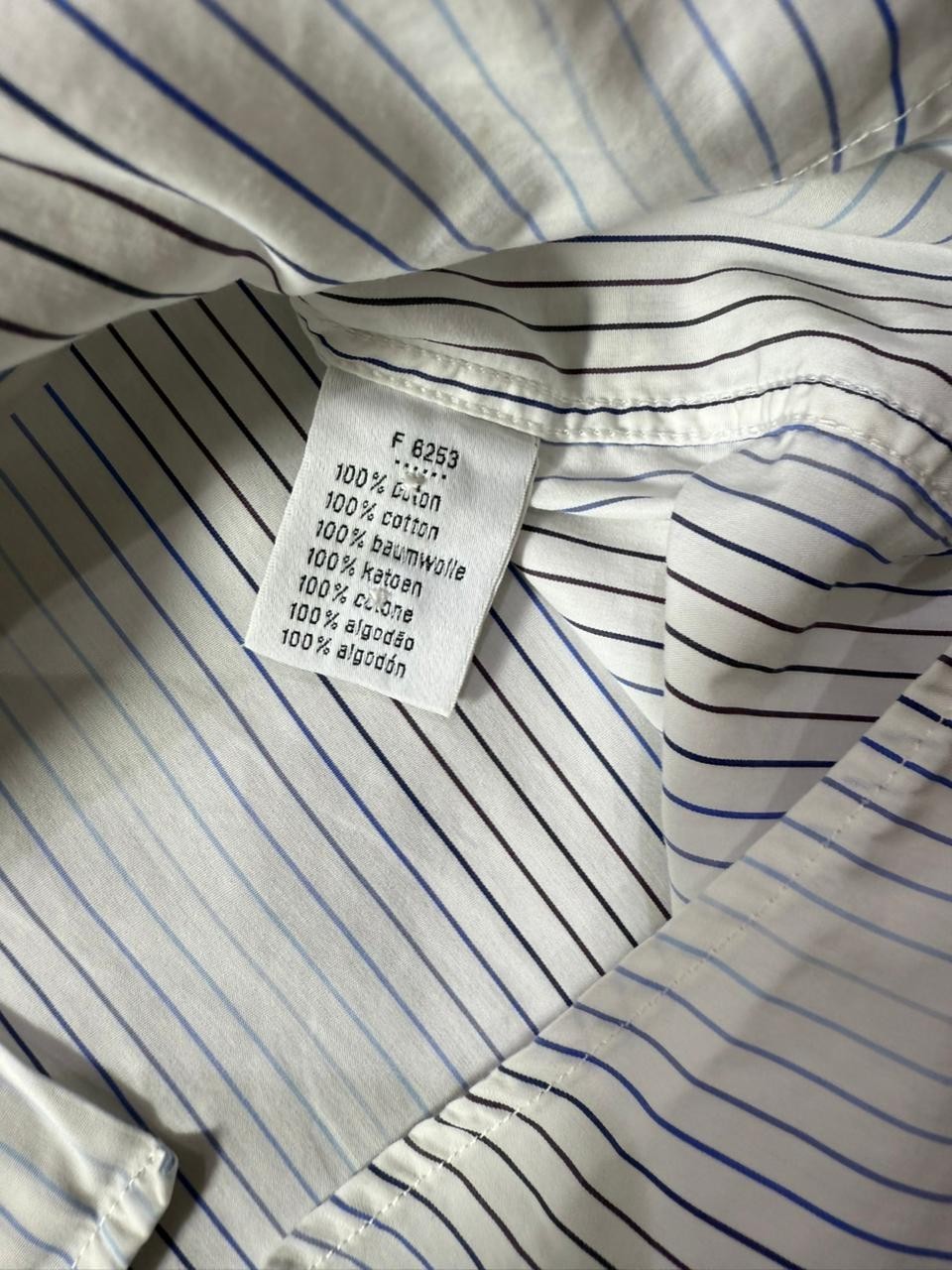Lacoste Men's White Blue Striped Short Sleeve Button Down Shirt Size 44