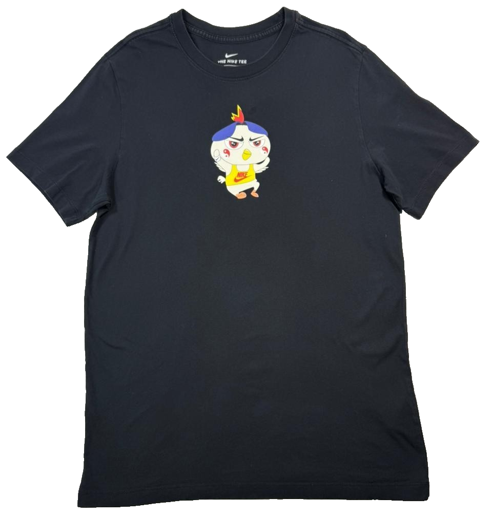 Black Nike Sportswear Cartoon Printing Sports Round Collar Male T-Shirt - Size L