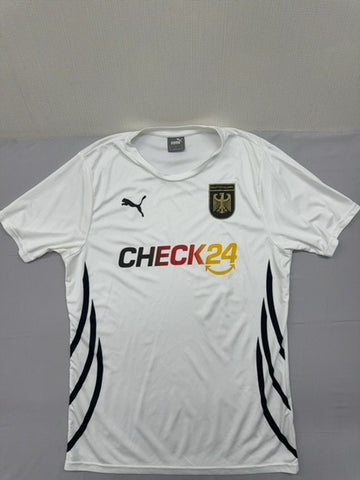 Puma Check24 White Striped Sports Jersey Men M Short Sleeve 2024