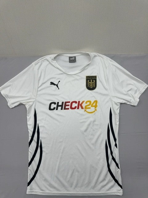 Puma Check24 White Striped Sports Jersey Men M Short Sleeve 2024