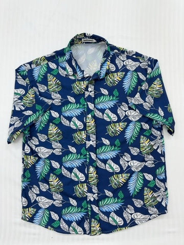 Haibinzouldy Men's Navy Tropical Leaf 5XL Hawaiian Shirt