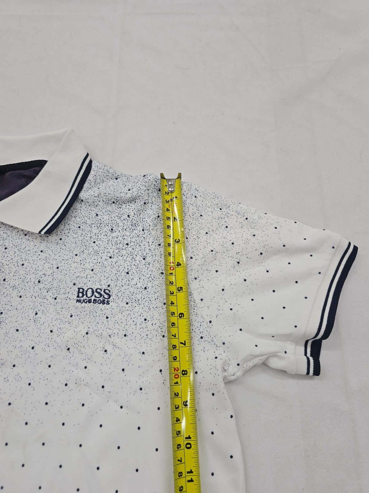 Hugo Boss Men's White Polo T-Shirt Short Sleeve Polka Dot Logo Size L Made in Tu