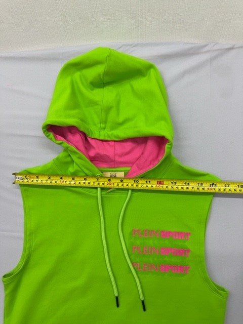 Plein Sport Green Fluo Sleeveless Tiger Hoodie S Men Cotton Fleece