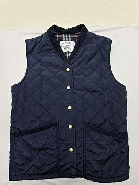 Burberry Women's Navy Quilted Vest Gold Accents 31.5" Chest