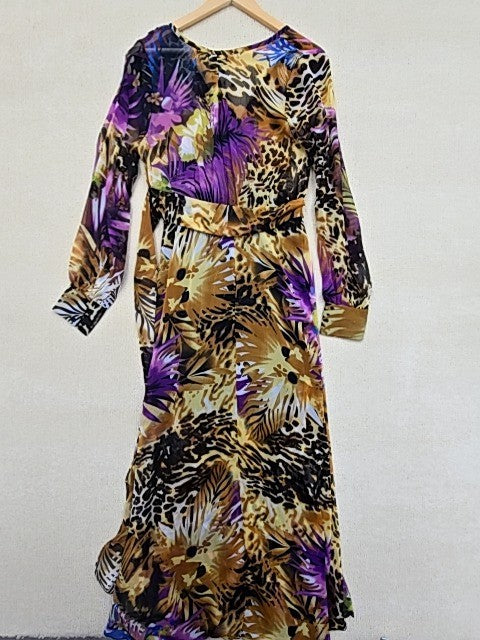 Spy Zone Exchange Maxi Dress M Floral Animal Print Chiffon Vintage