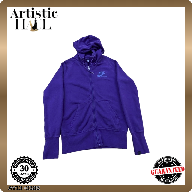 Nike Unisex Purple Full-Zip Hoodie Size L 100% Cotton Sportswear