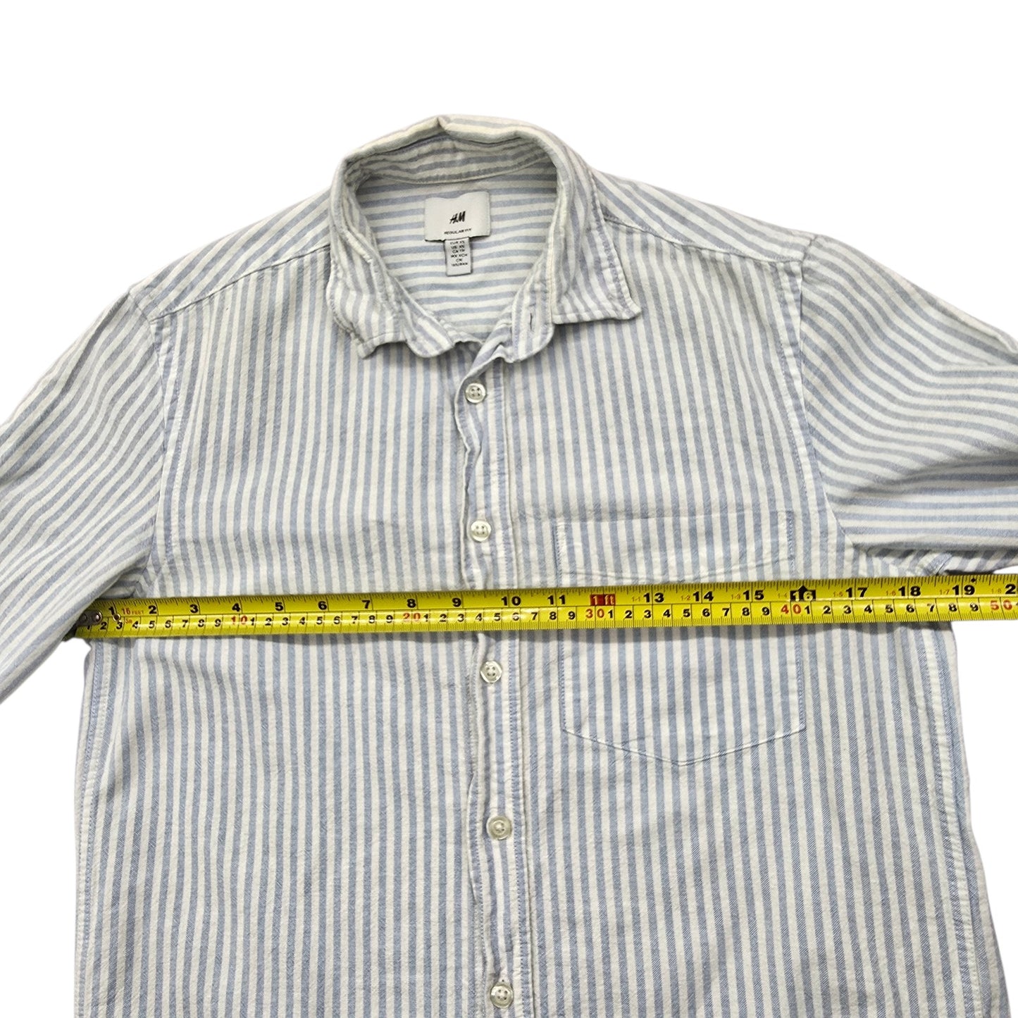 H&M Boys Light Blue Striped Cotton Long Sleeve Button-Up Shirt XS