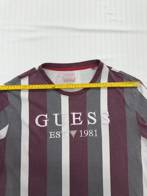 Guess Boys XL Burgundy Gray White Striped Logo Graphic T-Shirt