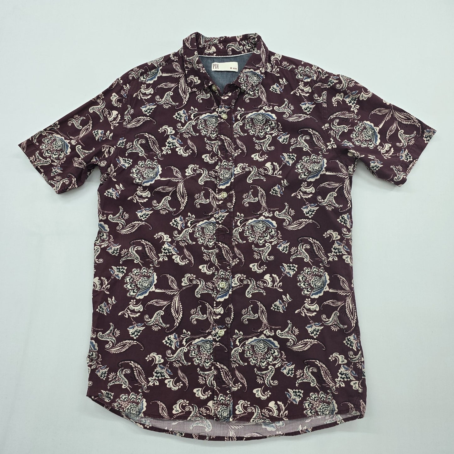 PDI Boys Burgundy Paisley Button-Up Shirt Cotton Size M Regular Condition