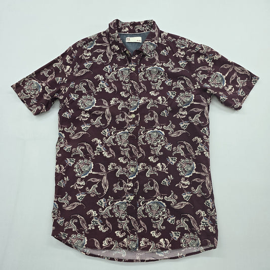 PDI Boys Burgundy Paisley Button-Up Shirt Cotton Size M Regular Condition