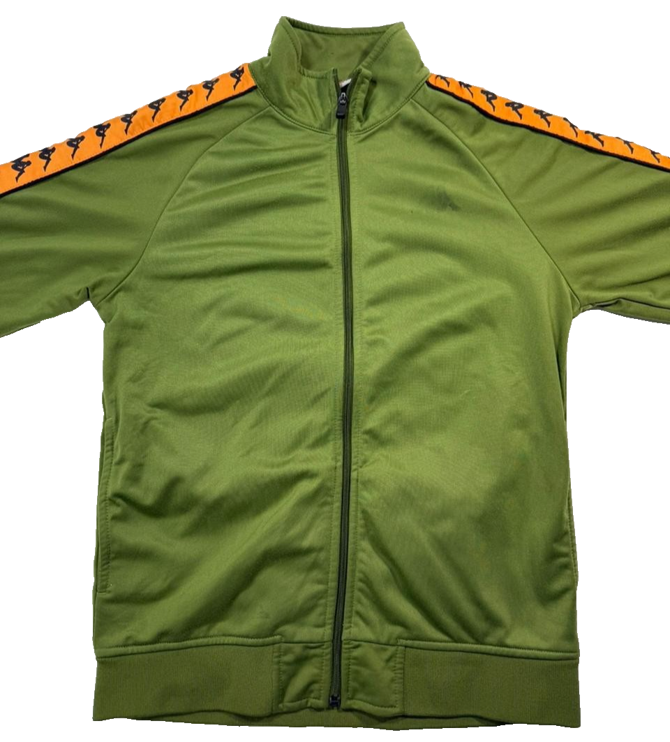Kappa 222 Banda Anniston Slim Track Jacket In Green With Orange - Size M