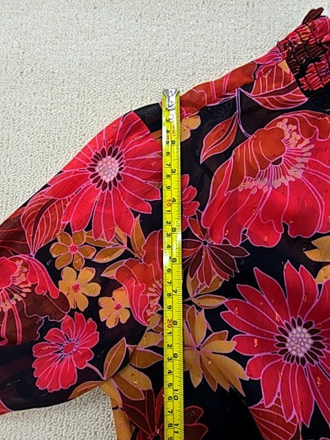 Donna Morgan Floral Maxi Dress L Multi Long Bell Sleeve High Neck