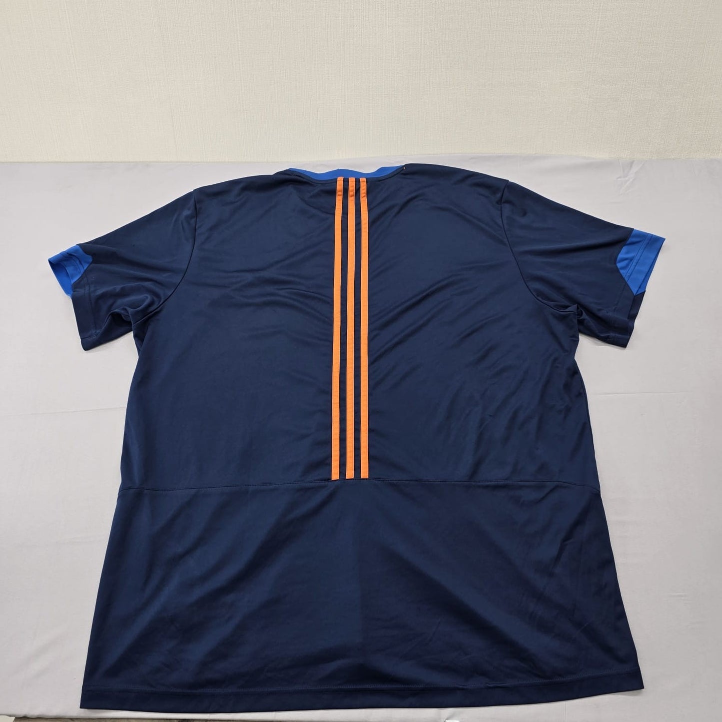 Adidas Men's Navy Blue Short Sleeve T-Shirt Size 2XL Orange Stripes