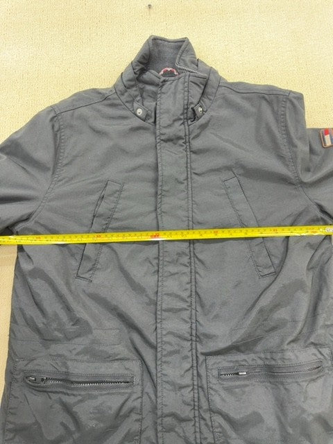 Tommy Hilfiger Denim Men's Grey Jacket L Red Flag Zipper Stand Up