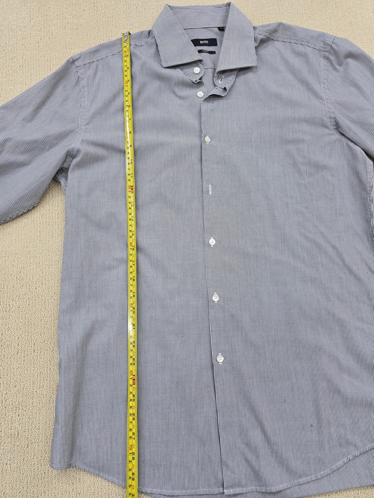 Boss Gray Striped Slim Fit Long Sleeve Dress Shirt Men's Regular