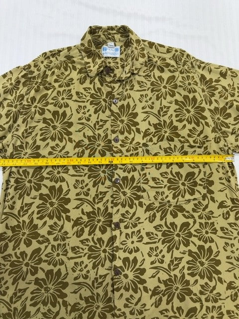Filao Men's Yellow-Green Floral Rayon Aloha Shirt Size S Handmade