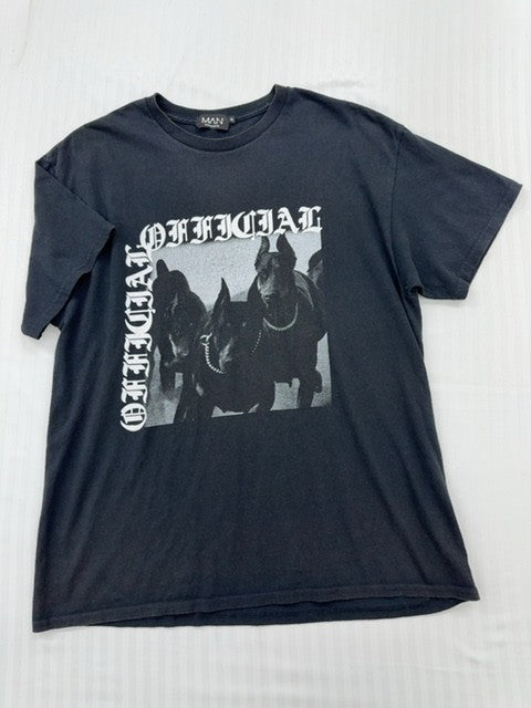 BoohooMAN Men's Charcoal Oversized Detroit Doberman T-Shirt M