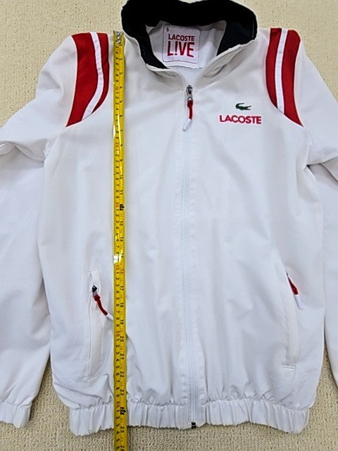 Lacoste Live White Track Jacket Men's S Zipper Hood Red Stripes