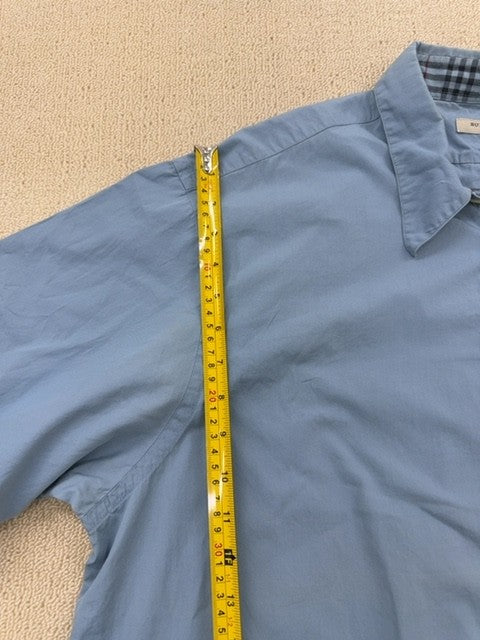 Burberry London Men's Blue Cotton Short Sleeve Button Down XXL