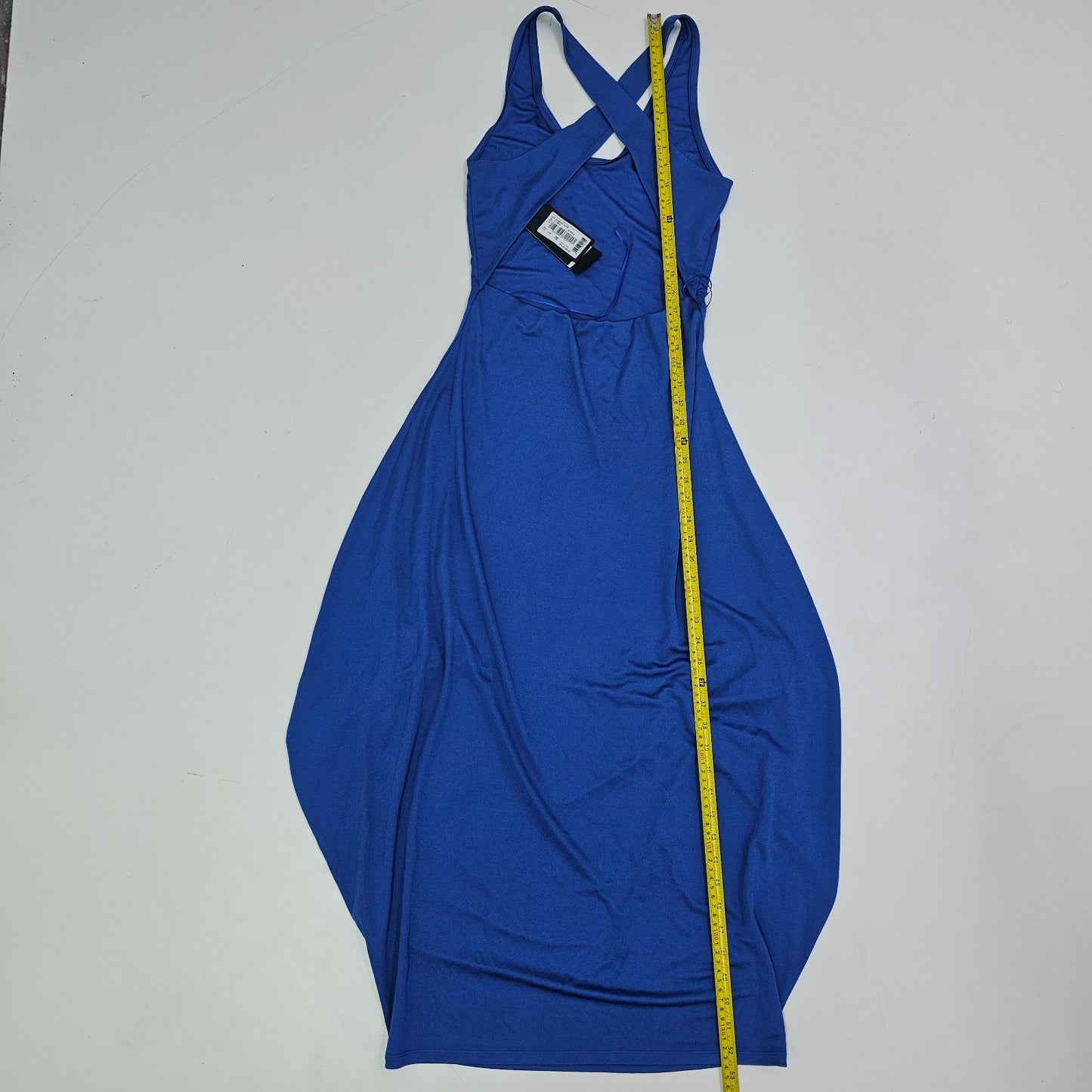 Giorgio Armani Draped Satin Jersey Crossed Back Midi Dress Blue 44 BNWT