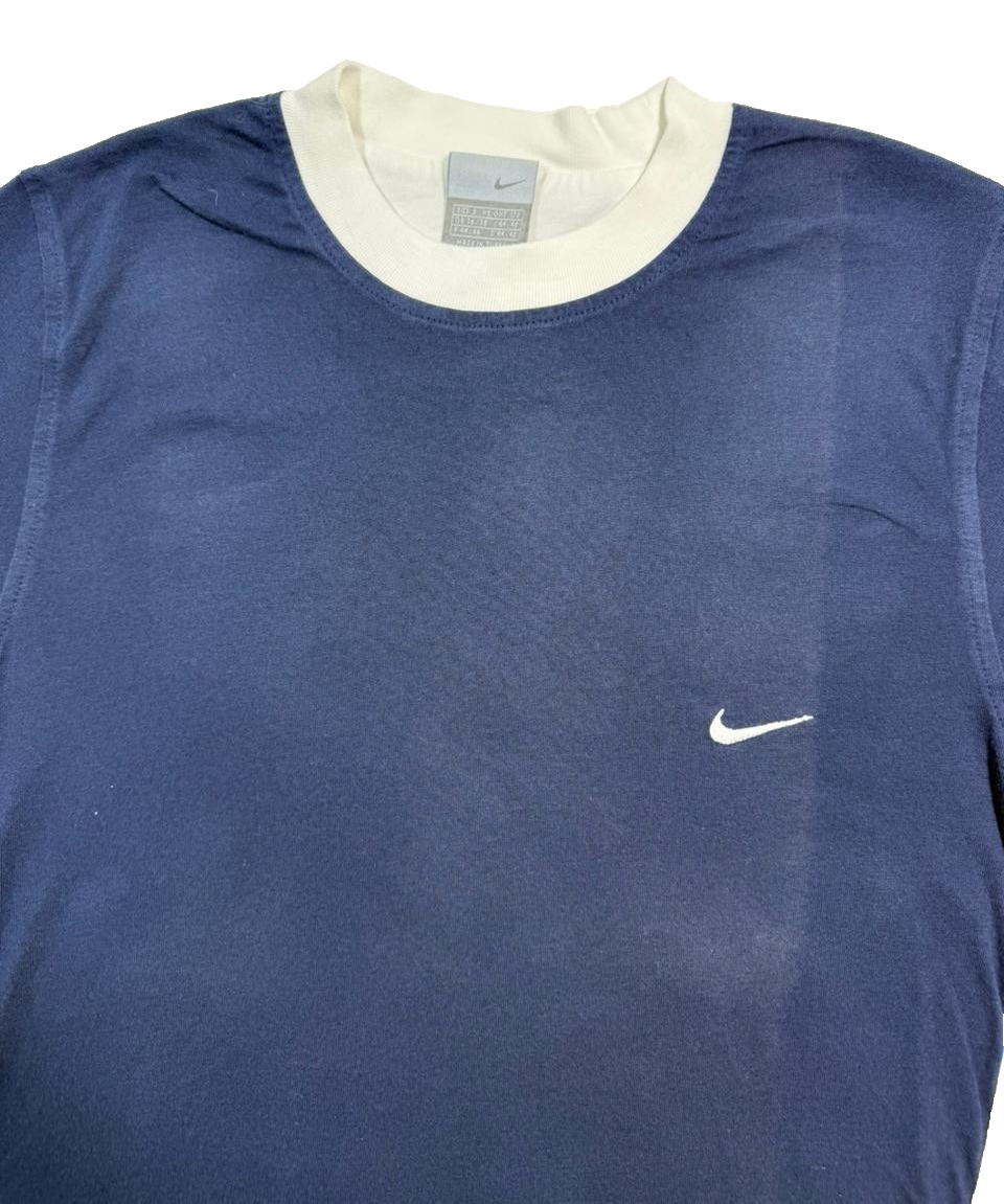 Nike Navy Blue T-Shirt, Men's S, White Trim, Casual Cotton Short Sleeve