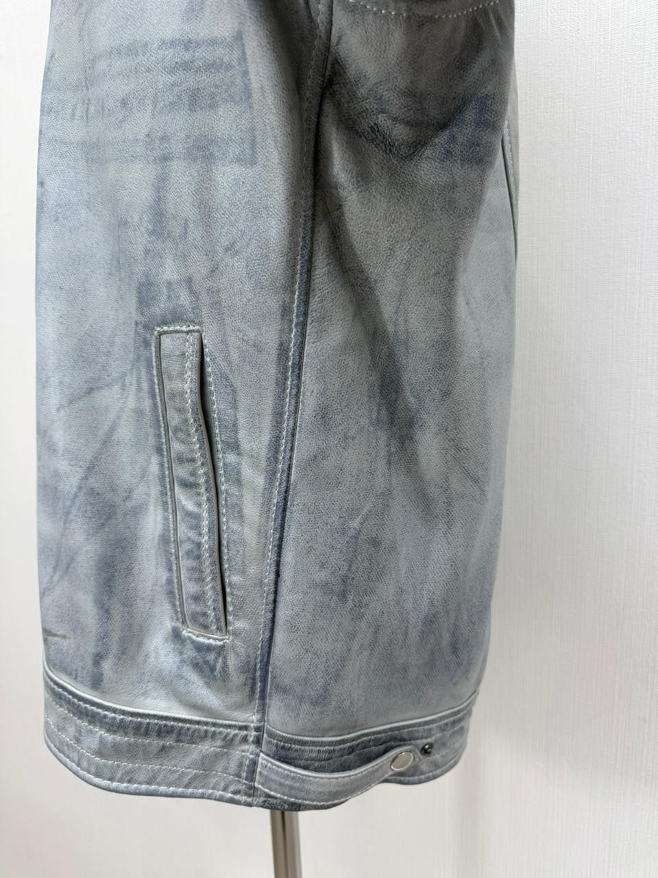 Men's Italian Sheepskin Genuine Leather Premium Soft Jacket Blue Coat Size Large