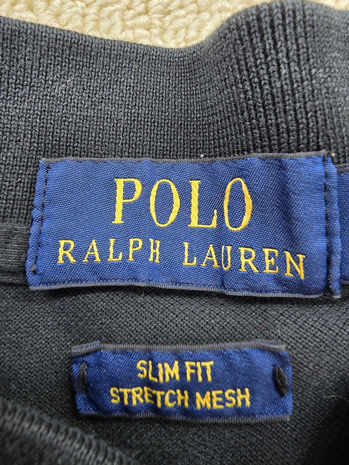 Polo Ralph Lauren Slim Fit Navy Cotton Mesh Polo S Short Sleeve