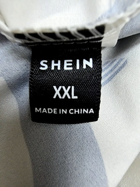 SHEIN Unisex Black White Striped Short Sleeve Button Shirt XXL