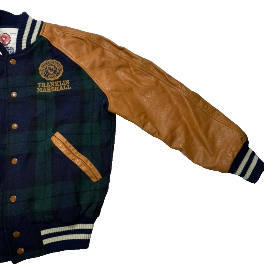 Franklin & Marshall Varsity Jacket With A Blue And Green Plaid Wool - Size XS