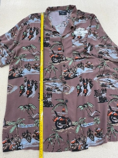 Harley-Davidson Men's Aloha Shirt XL Short Sleeve Rayon Multicolor